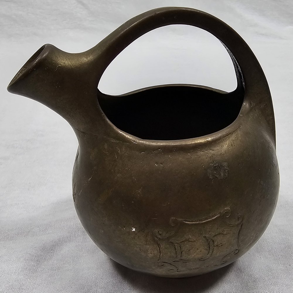 Vintage Heavy Brass Teapot Watering Can Paperweight | 6"H 5"L | Monogrammed "EF"